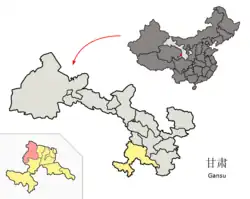 甘粛省中の夏河県の位置