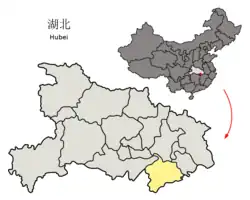 湖北省中の咸寧市の位置