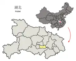 湖北省中の仙桃市の位置