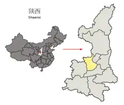 陝西省中の咸陽市の位置