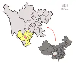 涼山州中の西昌市の位置