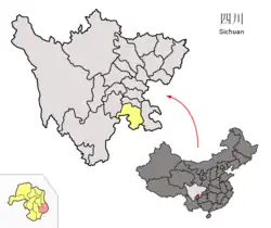 宜賓市中の興文県の位置