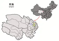 青海省中の西寧市の位置