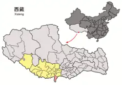 チベット自治区の中のドモ県の位置