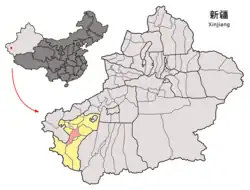 カシュガル地区中のヤルカンド県の位置