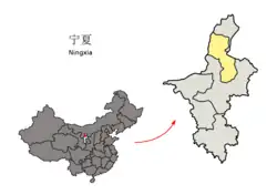 寧夏回族自治区の中の銀川市の位置