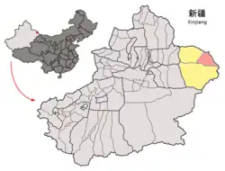 新疆ウイグル自治区中のアラトゥルク県の位置