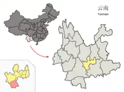 雲南省中の元江県の位置