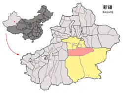 バインゴリン自治州の中のロプノール県の位置