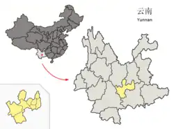 雲南省中の玉渓市の位置