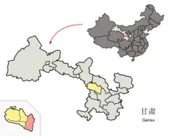蘭州市中の楡中県の位置
