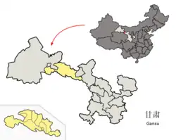 甘粛省中の張掖市の位置