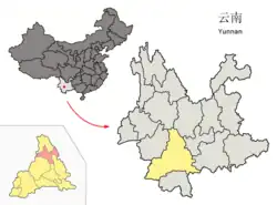 雲南省中の鎮沅県の位置