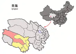 玉樹チベット族自治州中の治多県の位置