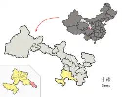 甘粛省中の舟曲県の位置