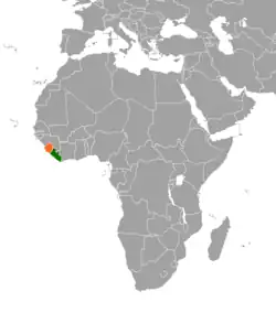 LiberiaとSierra Leoneの位置を示した地図