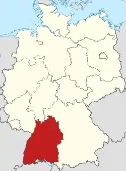ドイツ国内におけるバーデン=ヴュルテンベルク州の位置