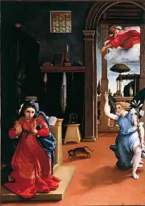 『受胎告知』 (1528年) レカナーティ市立絵画美術館