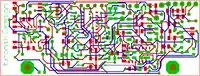 CADによる二層メッキスルーホールの設計、ビアの EDAによる配置。下層 – 赤上層 – 青