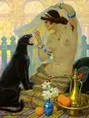 豹を飼うオリエンタルの女