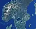 衛星から見たスカンディナヴィア半島。