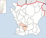 スコーネ県内でのルンドの位置