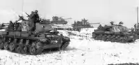 虎を模した塗装を施したM46部隊陸軍第6戦車大隊の車両群で、1951年3月7日の撮影
