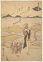 『百人一首見立八景 天智天皇 秋の田の落雁』