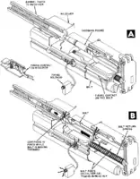 APIブローバック方式の作動機構を持つMK 108 機関砲の作動構造図（前半）