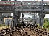 名古屋本線側の構内にある単線区間（2014年9月）