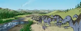 マイアサウラの群れ