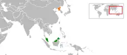 MalaysiaとNorth Koreaの位置を示した地図