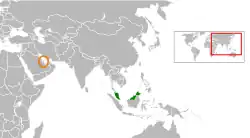 MalaysiaとQatarの位置を示した地図