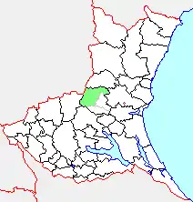 旧笠間市の県内位置図
