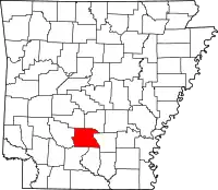 ダラス郡の位置を示したアーカンソー州の地図