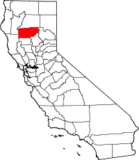 テハマ郡の位置を示したカリフォルニア州の地図