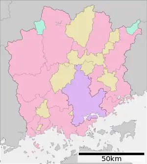 閑谷学校の位置(岡山県内)
