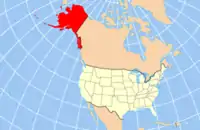 アラスカ州の位置を示したアメリカ合衆国の地図