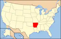 アーカンソー州の位置を示したアメリカ合衆国の地図