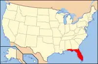 フロリダ州の位置を示したアメリカ合衆国の地図