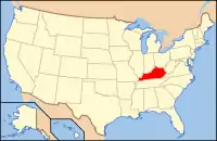 ケンタッキー州の位置を示したアメリカ合衆国の地図