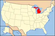 ミシガン州の位置を示したアメリカ合衆国の地図