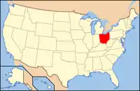 オハイオ州の位置を示したアメリカ合衆国の地図