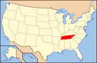 テネシー州の位置を示したアメリカ合衆国の地図