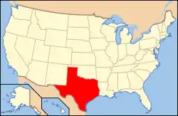 テキサス州の位置を示したアメリカ合衆国の地図