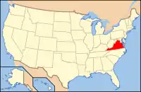 バージニア州の位置を示したアメリカ合衆国の地図