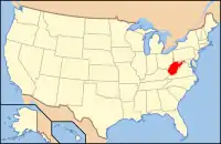 ウェストバージニア州の位置を示したアメリカ合衆国の地図