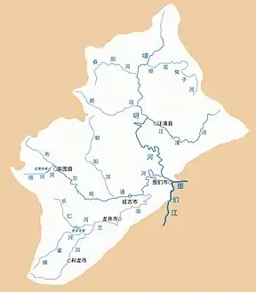 嘎呀河の流れと支流の地図