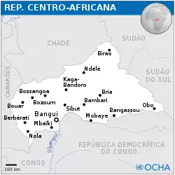 中央アフリカ内のバンギの位置の位置図