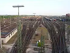 貨物列車の貨車を組み替える操車場(ドイツ)